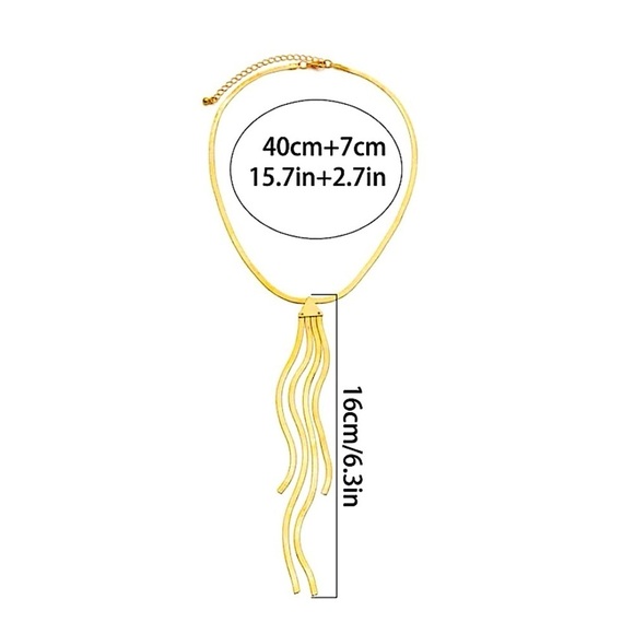 Gold Plated Tassel Fringe Long Statement Necklace - Picture 7 of 7